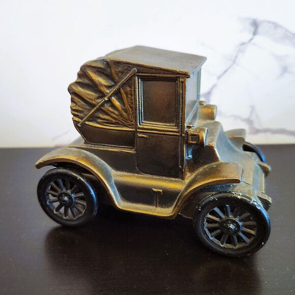 Metal Car Bank Pill Box Coupe Banthrico ROLLS Advertising Nutley NJ Bronze VTG - Picture 3 of 9